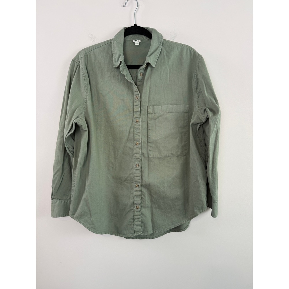 Aerie Oversized Button Down Shirt Green M Long Sleeve Cotton Pocket Utility